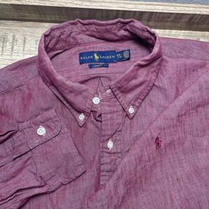 Ralph Lauren Men Slim Burgundy Long Sleeve Oxford Button Down Shirt XXL Pony EUC